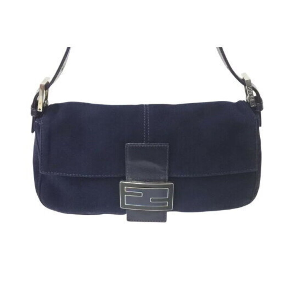 FENDI Mamma Bucket Hobo Shoulder Bag Suede Leather Navy Blue - Picture 2 of 8